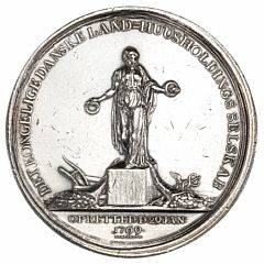 Christian VII, Det Kgl. Landhusholdnings Selskabs store prismedaille 1769, D. I. Adzer, 63 mm, Ag, G 471, let pudset, enkelte små skrammer og ks.