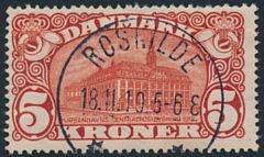 1915. 5 kr. Posthus, brunrød. Vm.IV. LUXUS-stempel ROSKILDE 18.11.19.