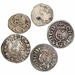 Christian IV, Glückstadt, 2 skilling lybsk u. år, H 168 2 stk., 3 skilling lybsk 1624, 1625, 1646, H 170, 176B, i alt 5 stk.