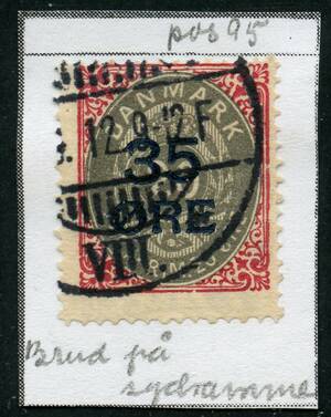 AFA 61 1912. Provisorie. 3520 Øre, karmingrÃ¥ stemplet 1912 med variant brud pÃ¥ sydramme –º