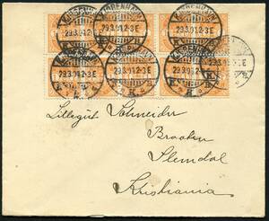 AFA 37. 1902 VÃ¥bentype 1 Øre, orange 10-blok –º