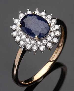 Safir- og Brillantring, 9 kt guld, 0.50 ct diamant.