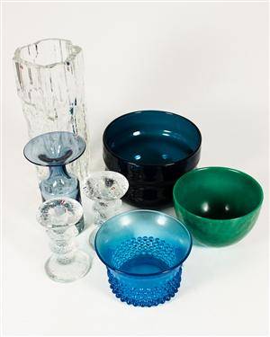 Samling glas, Tapio Wirkkala, Timo Sarpaneva, Eva Englund mfl 7