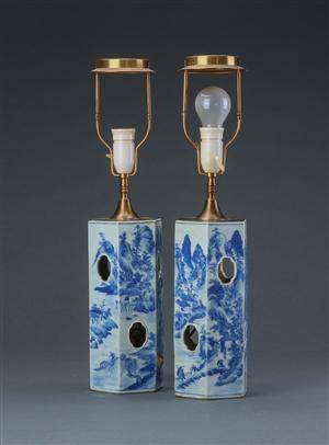Par kinesiske bordlamper, porcelæn, 1800-tallet