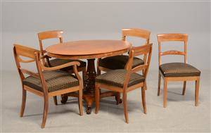 Ovalt salonbord og 5 salonstole af mahogni, 18001900-tallet 6