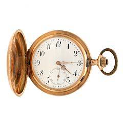 Dobbeltkapslet lommeur af guld 14kt. Kapsler mærkede The Lord Watch. Ca. 1900-1910. Vægt ialt 110 gr. Kassediam. 57 mm.
