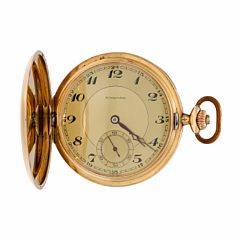 Dobbeltkapslet lommeur af 14 kt. guld, skive mærket Alvild Dahl. Ca. 1920-1930. Vægt ialt 75 gr. Kassediam. 53 mm. 2