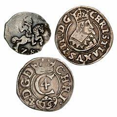 Christian IV, Glückstadt, 2 skilling lybsk u. år, H 168, 3 skilling lybsk 1623, H 170, 1643, H 176A lille ks., i alt 3 stk.
