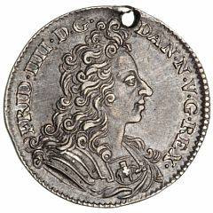 Frederik IV, sølvafslag af tronskiftedukat u. år 1699, H 2, S 5, 2,80 g, perf.