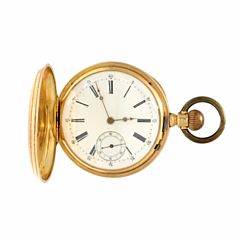 Dobbeltkapslet lommeur af 18 kt. guld, støvkapsel af guld. 1880-1900. Vægt ialt 85 gr. Kassediam. 47 mm.