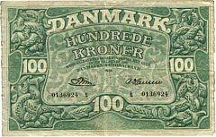100 kr 1959 t, nr. 0136924, Riim A. Hansen, Sieg 126, Pick 39, meget sjældent litra
