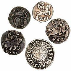Christian IV, Glückstadt, søsling lybsk 1625, 2 skilling lybsk u. år 2 stk., 4 skilling lybsk u. år, 3 skilling lybsk 1643, H 171, 168, 167, 176A, 5 stk.
