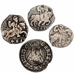 Christian IV, Glückstadt, 2 skilling lybsk u.år 2 stk., 4 skilling lybsk u. år, 3 skilling lybsk 1642 kantskade, H 168, 167, 176A, i alt 4 stk.
