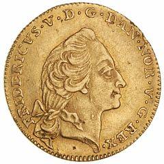 Frederik V, kurantdukat 12 mark 1758, H 22C, F 269, kanthak