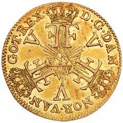 Frederik V, kurantdukat 12 mark 1757 VH Stråledukat, H 24A, S 3, F 278