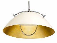 Hans J. Wegner JH 604. Loftspendel af hvidlakeret metal, justerbar bøjle af børstet stål. Indvendigt delvis forgyldt med bladguld.