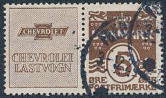 1928. Chevrolet Lastvogn. 5 øre, brun. Stemplet parstykke. AFA 2800