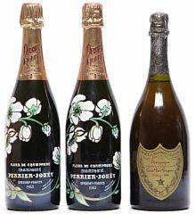 2 bts. Champagne Belle Epoque, Perrier-Jouët 1983 AB ts. etc. Total 3 bts.