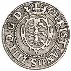 Christian IV, 16 skilling 1624, H 131, Sieg 69, let renset og har været indfattet