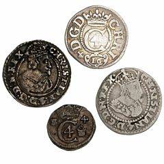 Christian IV, Glückstadt, 3 skilling lybsk 1624, 1644, 1645, søsling 1624, H 170, 176B, 177, 171, i alt 4 stk.