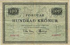 Færøerne, 100 kr 1952, nr. 0336737, N. Elkjær-Hansen Kr. Djurhuus, Sieg 20, Pick 15b