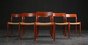 N.O. Møller. Sæt på seks stole, model 75, teak 6