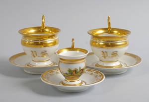 Chokladkoppar samt kaffekopp, bl.a KPM, empire, 183040-tal, 3 st