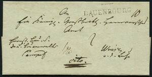 c.1816. Tjenstligt brev sendt fra LAUENBURG ca. 1816 til WRIST. PÃ¥tegnet Cito Haster. perfekt liniestempel LAUENBOURG Arge 59. Pragtbrev.
