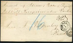 1862. Adressebrev 9.9.1862 for 1 Pakke i Papir. Indhold Kornprøver uden Værdie. Stemplet med det sjældne stempel med stjerne i bunden fra Københavns Banegaard