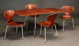 Arne Jacobsen. Bord samt fire myre stole af teak, model 3601 og 3101, ca. 1960erne 5