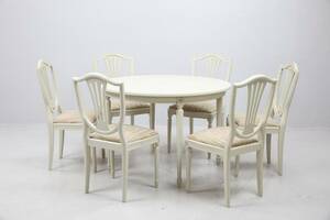 MATBORD, med STOLAR, 6 st, grålackerade, gustaviansk stil, 1900-tal