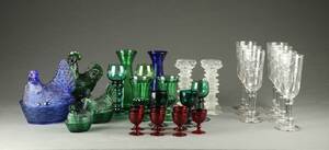 Samling Holmegaard, hyacintglas mm. af farvet glas 31