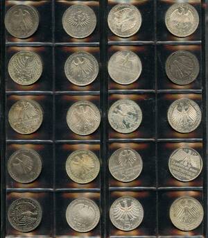 Tyskland 5 Mark 1967-1985, i alt 20 stk.