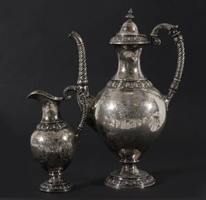 Kaffekanna och gräddkanna, silver, GAB, 1889
