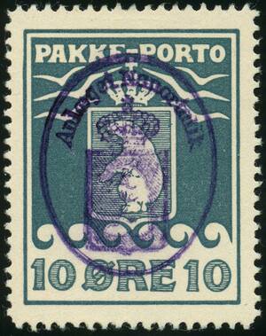 AFA 15 1937. Pakkeporto, 10 Øre, grønblå, Schultz. Annulleret med skjoldstempel Anlæget Nanortalik. LUXUSOBJEKT