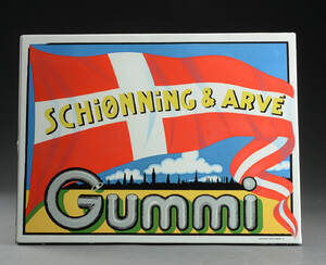 Schiønning og Arvé Gummi. Emaljeskilt