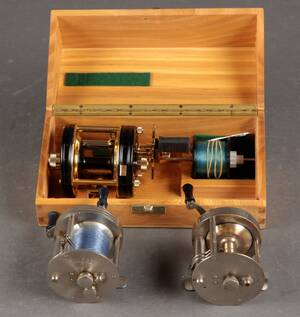 Abu Garcia, Record m.fl. Samling fiskehjul bl.a. Ambassadeur 5000C De Luxe Gold 3