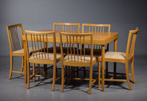 Fritz Hansen, 6 stole af elm, samt spisebord, model 1658 7