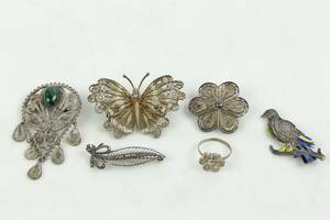 BROSCH HÄNGE, ring, samt broscher, 4 st, silver