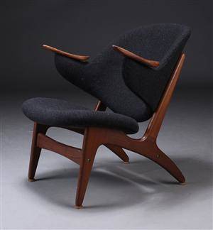 Dansk møbelproducent, lænestol, gråt uld, 1960erne