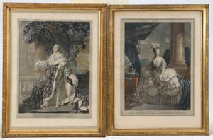 To kobberstik Louis XVI ogMarie Antoinette indrammede i Louis XVI rammer 2