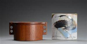 Birgit Krogh. Vase af stentøj samt isspand af teak. 2