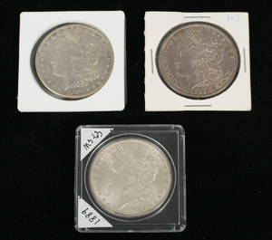 USA, Dollarmynt, silver 1889, 1894 samt 1903 3