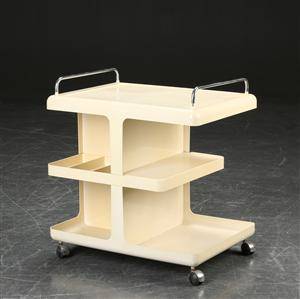 Rullebord trolley, hvid plast, 1960erne