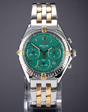Breitling Sextant Chrono. Herreur i 18 kt. guld og stål med grøn skive, 1990erne