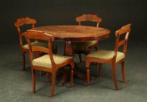 Christian VIII bord samt fire salonstole, 1800-tallets midte 5