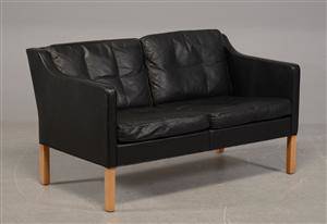 Børge Mogensen, to-pers.sofa m. sort læder model 2422