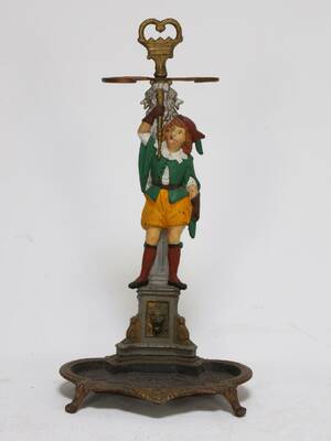 Paraplyholder af jern med bemalet figur, England 20. årh.s begyndelse