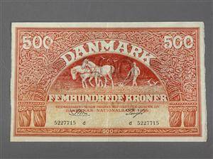 Danmark. 500 kr. 1956 Ombytningsserie RØD PLOVMAND, Sieg 127, DOP 136, Pick 41