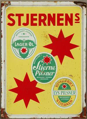 Stjernens Bryggeriet Stjernen AS København, emaljeskilt ca. 1935